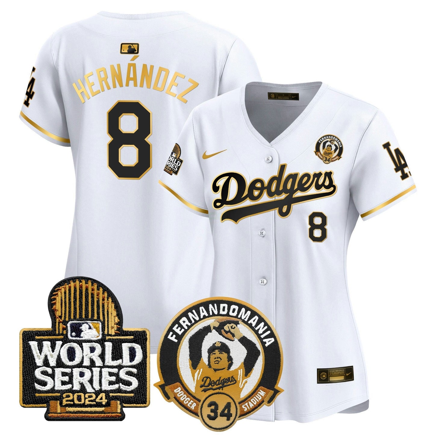 Camisa MLB Women’s Fernando Valenzuela & 2024 World Series Patch Vapor Premier Limited Jersey