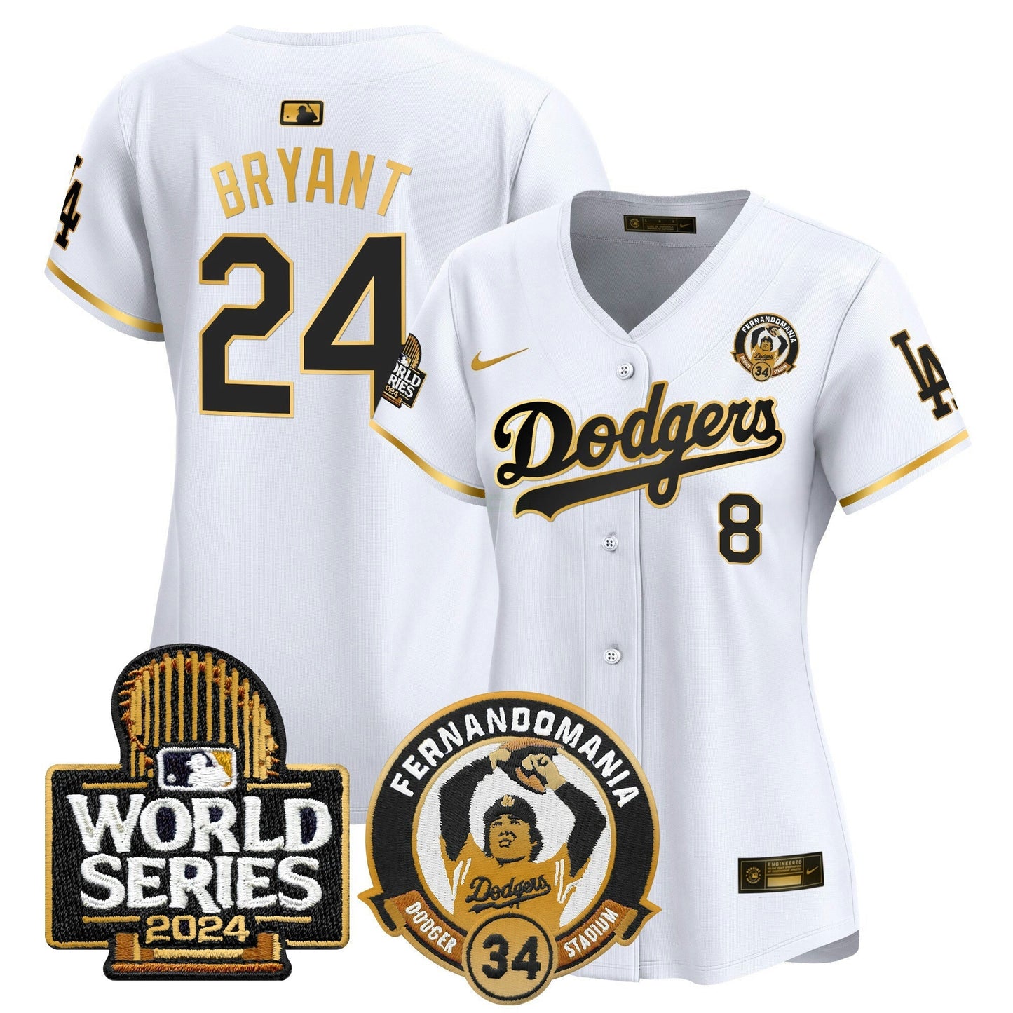 Camisa MLB Women’s Fernando Valenzuela & 2024 World Series Patch Vapor Premier Limited Jersey