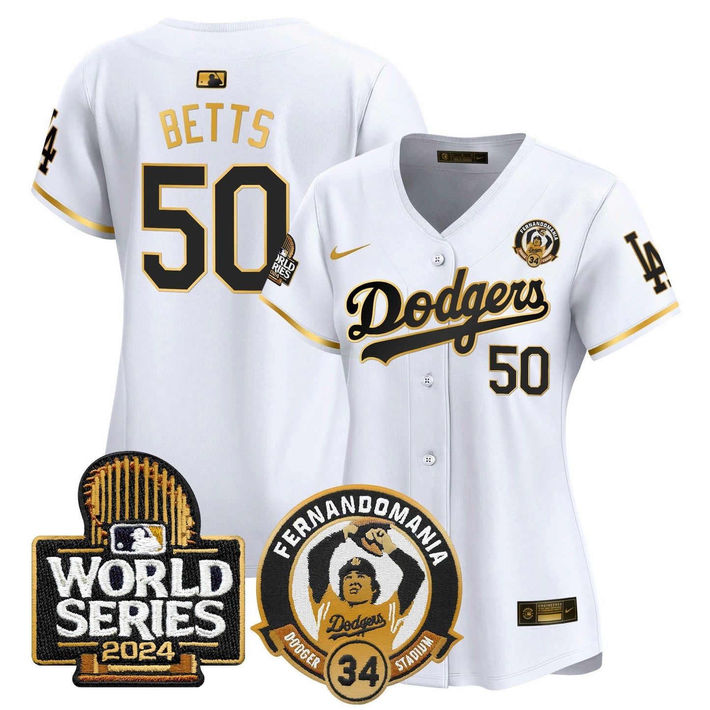 Camisa MLB Women’s Fernando Valenzuela & 2024 World Series Patch Vapor Premier Limited Jersey