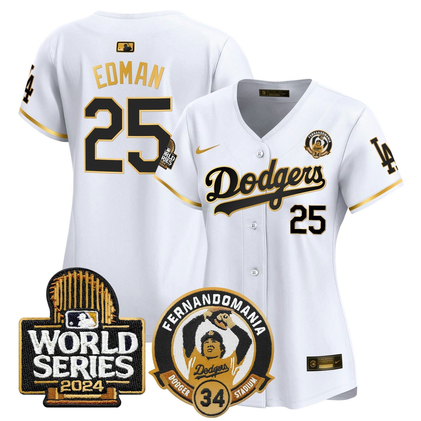 Camisa MLB Women’s Fernando Valenzuela & 2024 World Series Patch Vapor Premier Limited Jersey