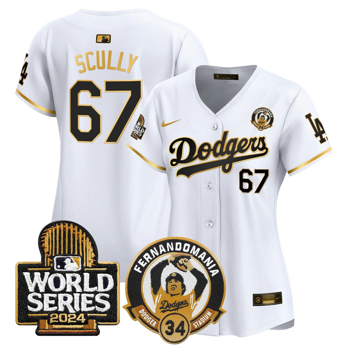 Camisa MLB Women’s Fernando Valenzuela & 2024 World Series Patch Vapor Premier Limited Jersey