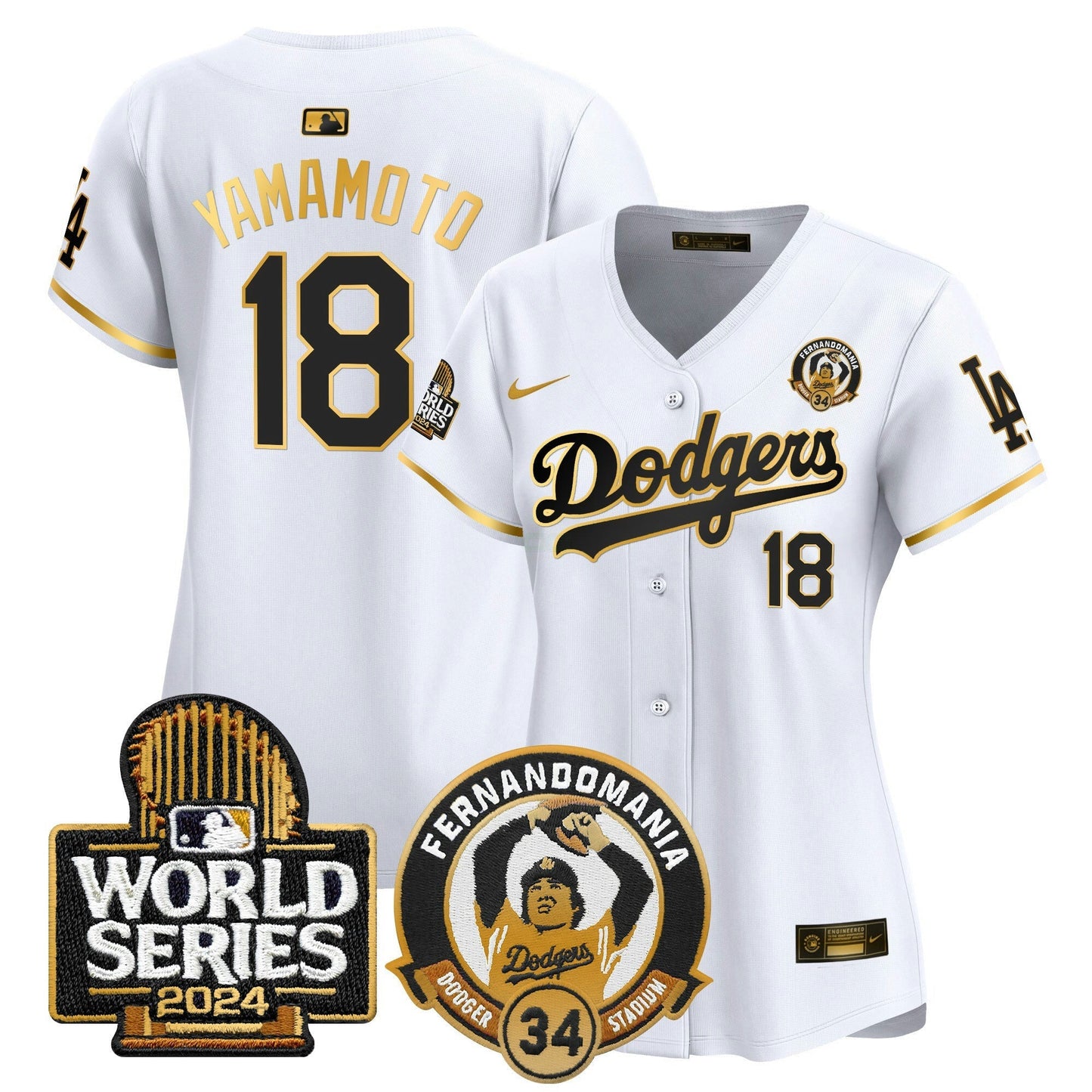 Camisa MLB Women’s Fernando Valenzuela & 2024 World Series Patch Vapor Premier Limited Jersey