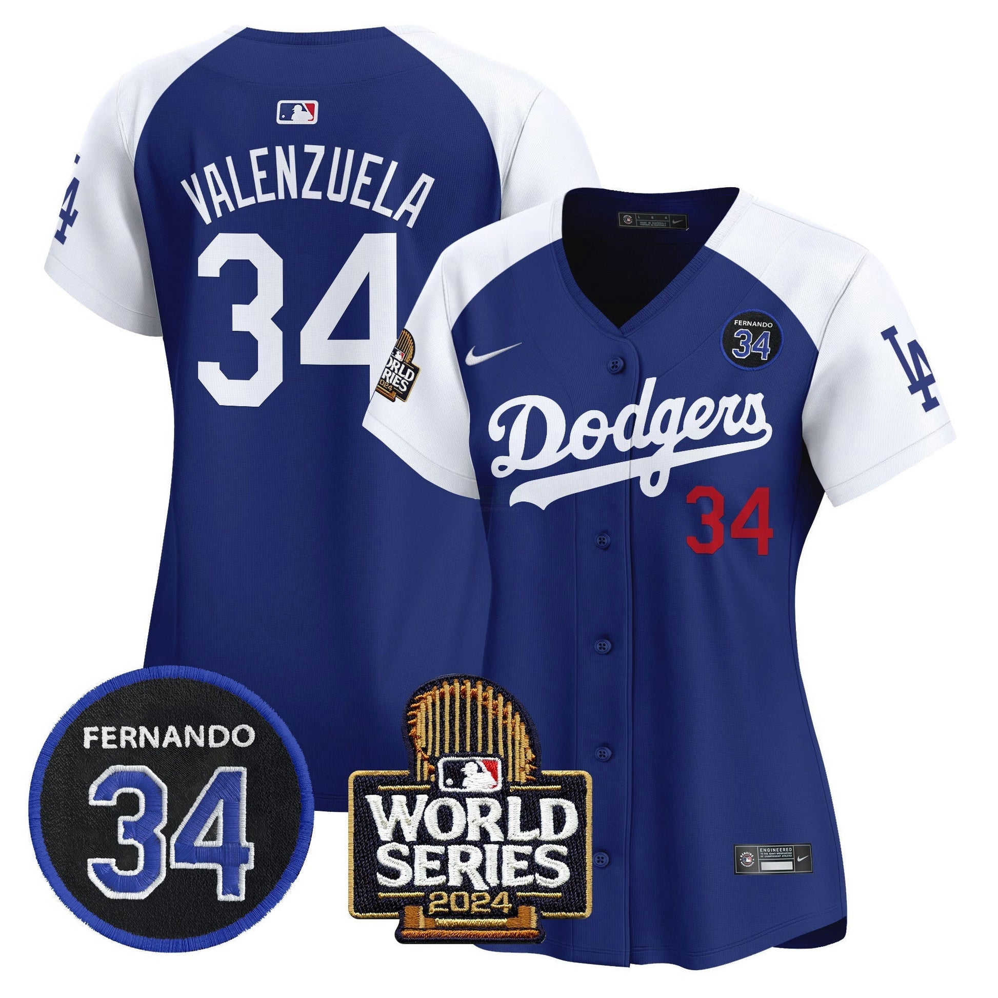 Camisa MLB Women’s Fernando Valenzuela & 2024 World Series Patch Vapor Premier Limited Jersey V2