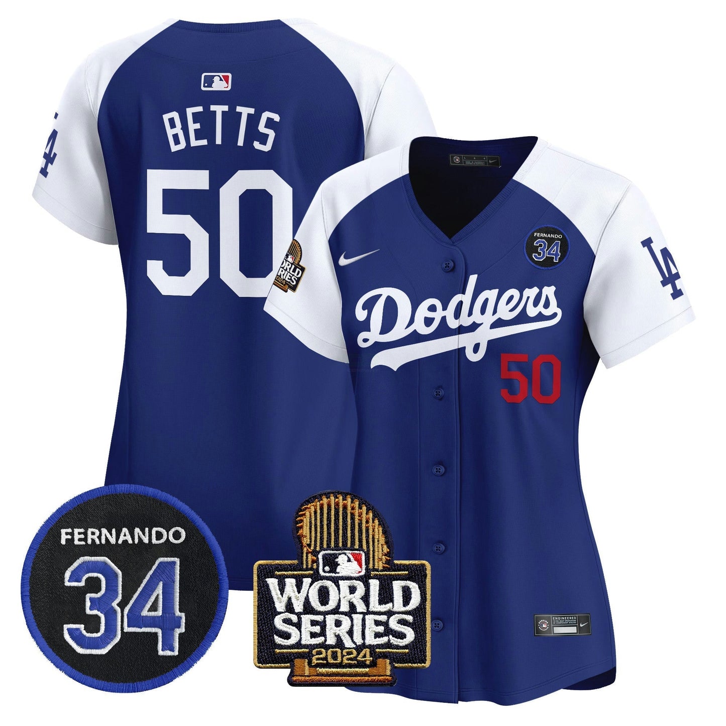 Camisa MLB Women’s Fernando Valenzuela & 2024 World Series Patch Vapor Premier Limited Jersey V2