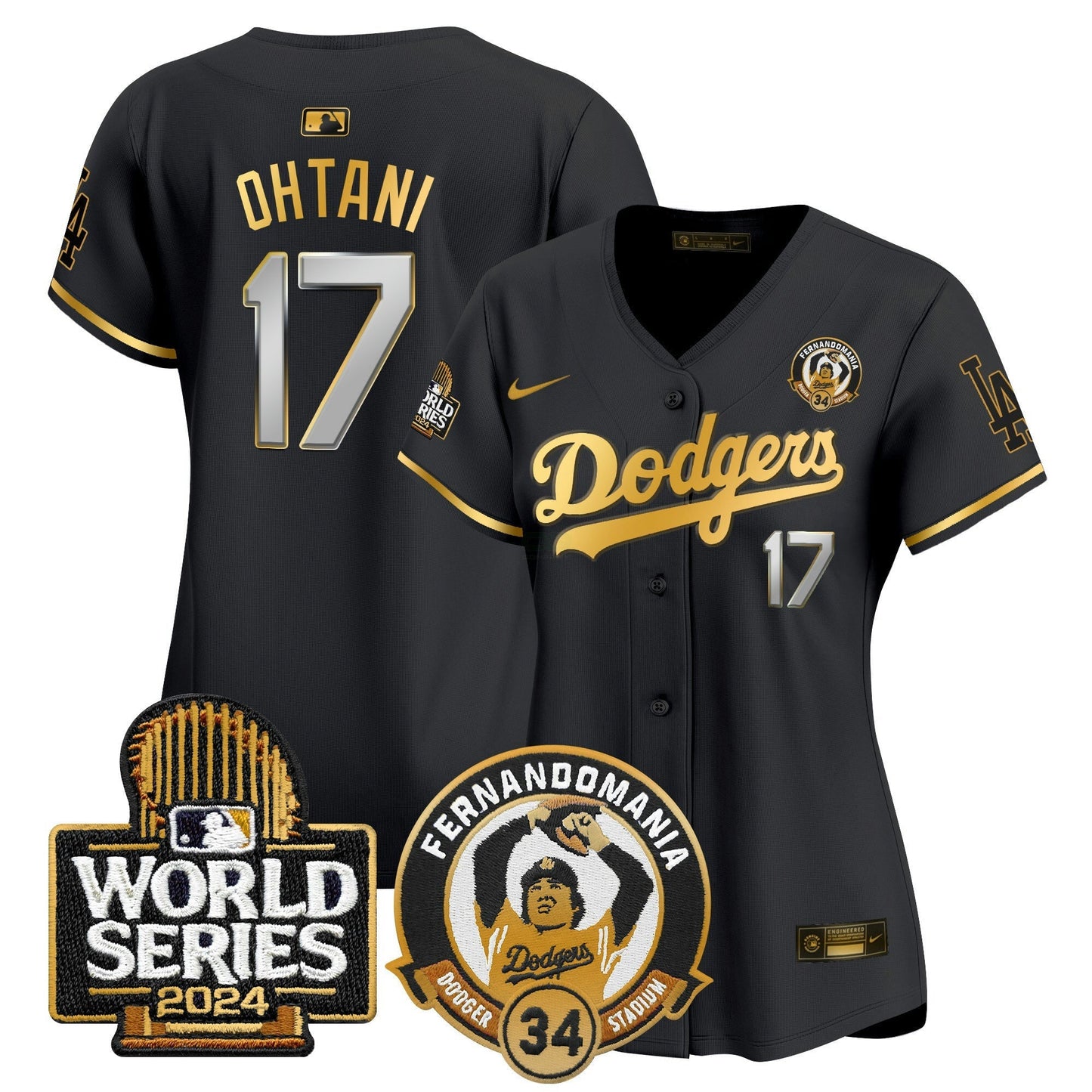 Camisa MLB Women’s Fernando Valenzuela & 2024 World Series Patch Vapor Premier Limited Jersey