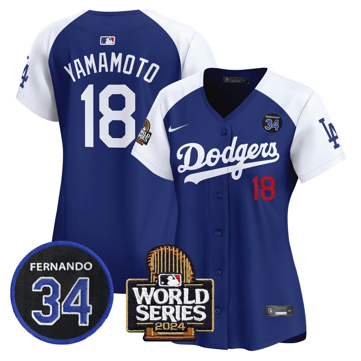 Camisa MLB Women’s Fernando Valenzuela & 2024 World Series Patch Vapor Premier Limited Jersey V2