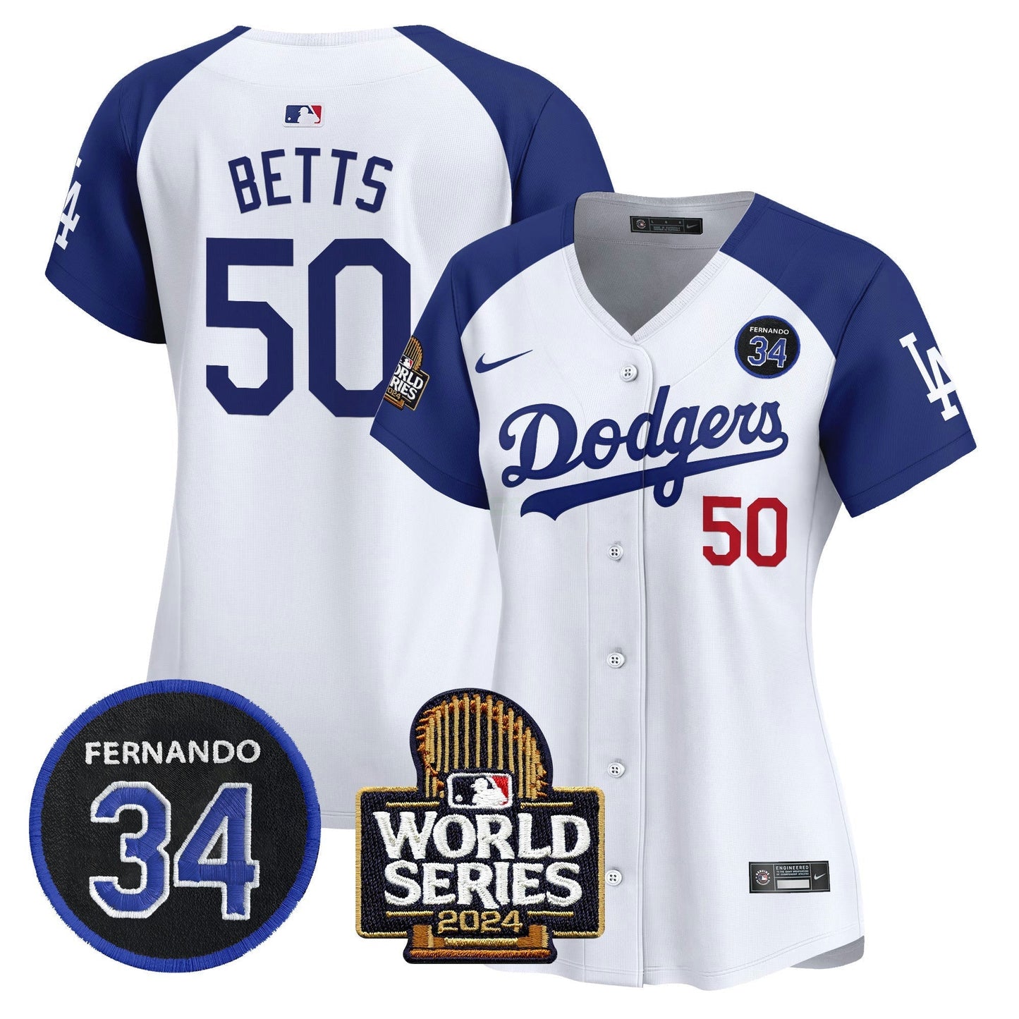 Camisa MLB Women’s Fernando Valenzuela & 2024 World Series Patch Vapor Premier Limited Jersey V2