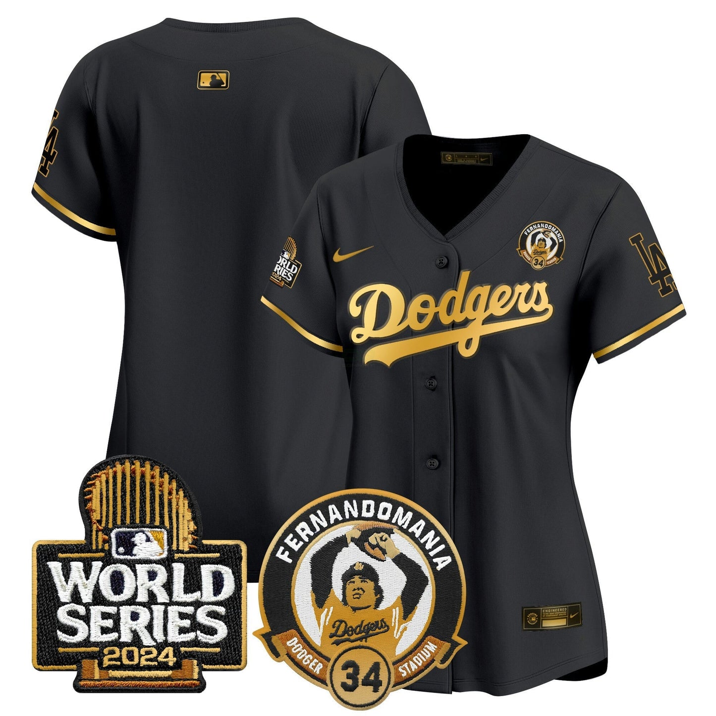 Camisa MLB Women’s Fernando Valenzuela & 2024 World Series Patch Vapor Premier Limited Jersey