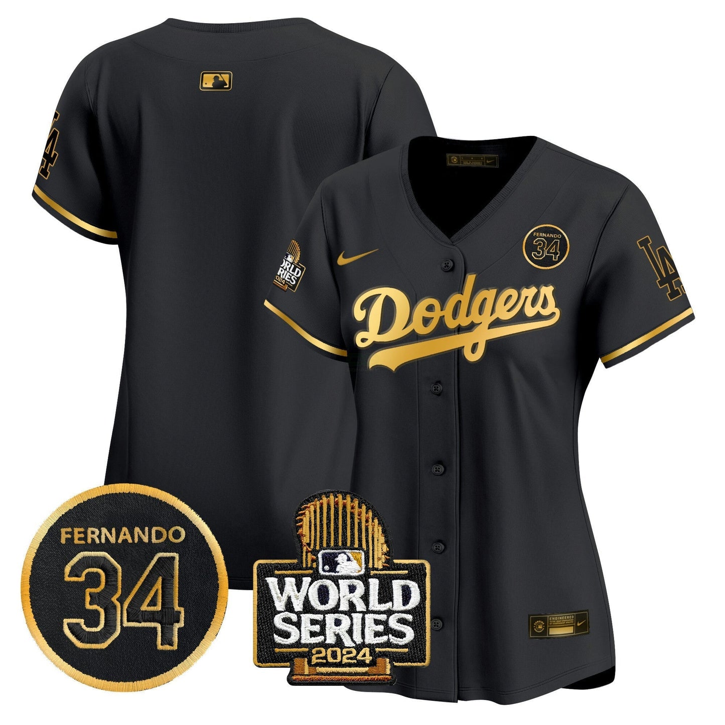 Camisa MLB Women’s Fernando Valenzuela & 2024 World Series Patch Vapor Premier Limited Jersey V2