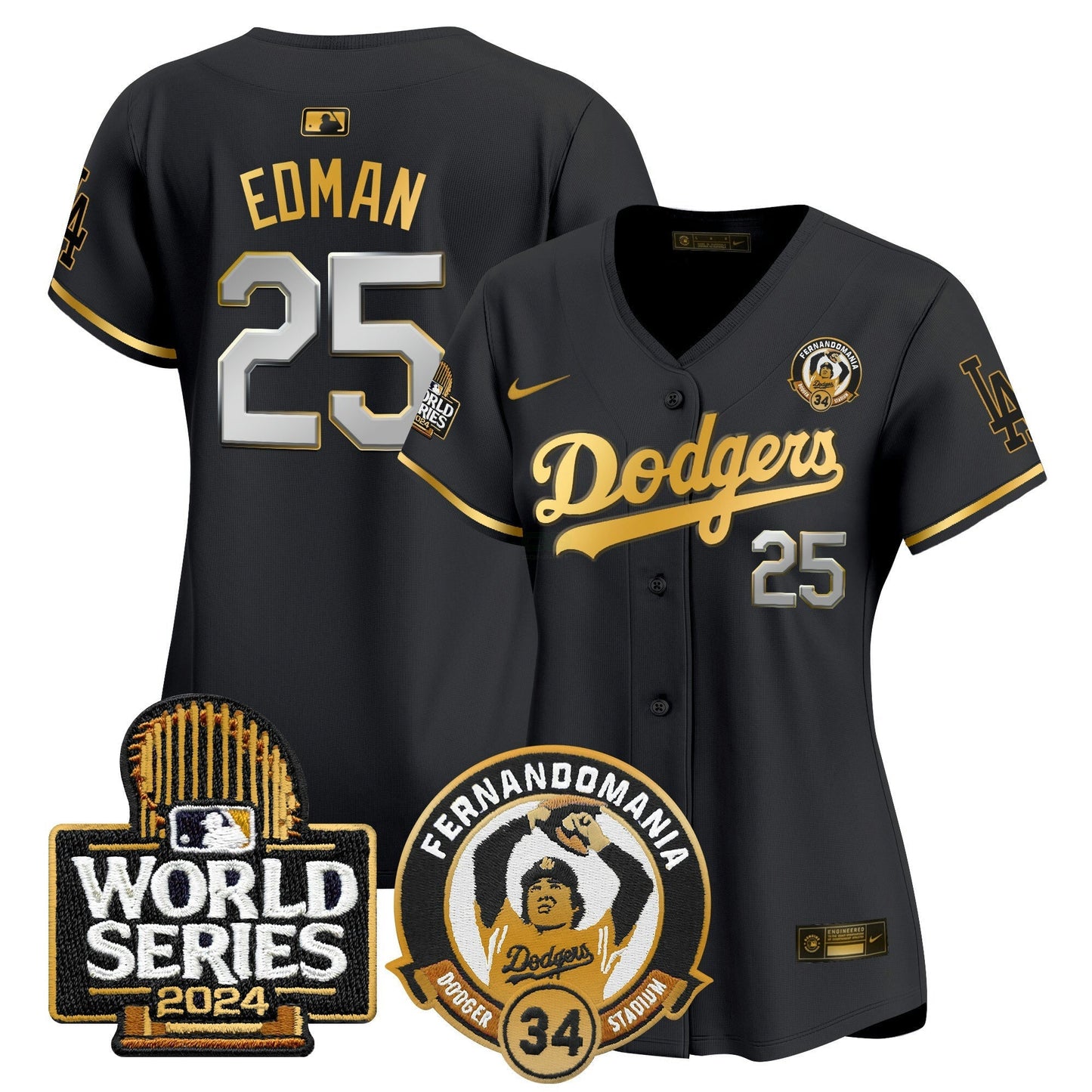 Camisa MLB Women’s Fernando Valenzuela & 2024 World Series Patch Vapor Premier Limited Jersey