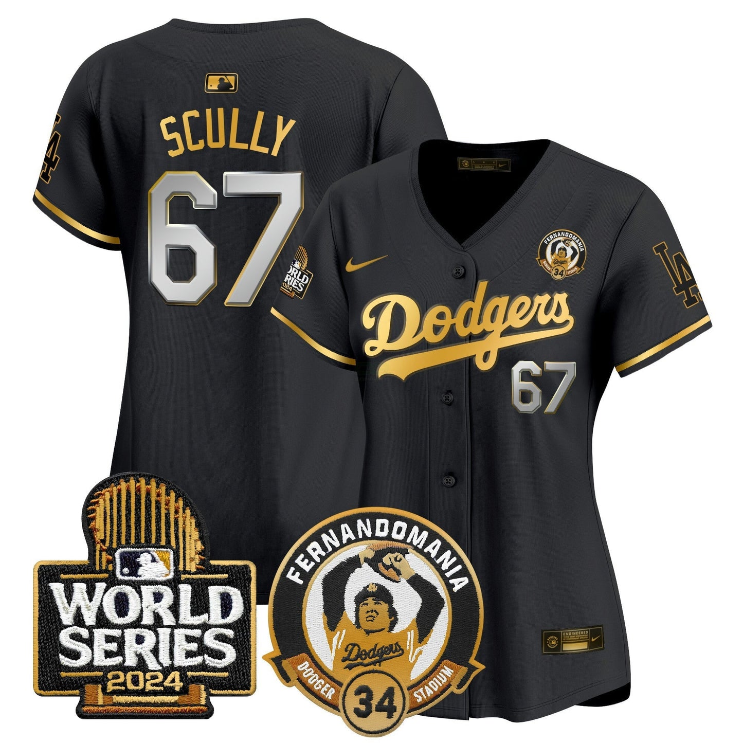 Camisa MLB Women’s Fernando Valenzuela & 2024 World Series Patch Vapor Premier Limited Jersey
