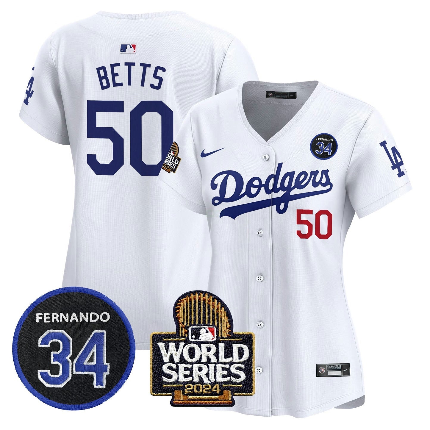 Camisa MLB Women’s Fernando Valenzuela & 2024 World Series Patch Vapor Premier Limited Jersey V2