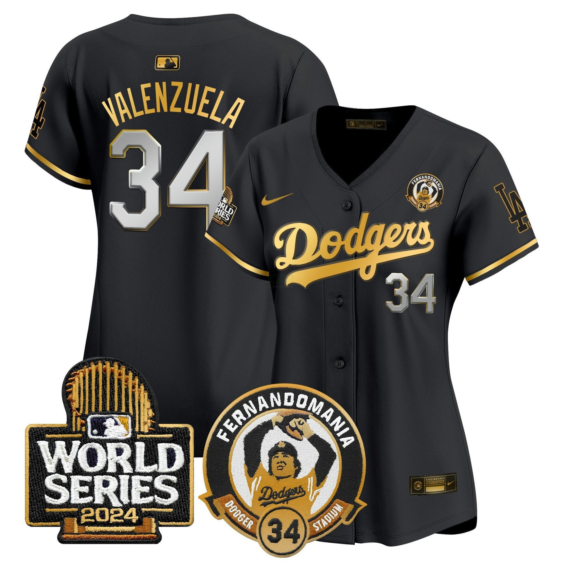 Camisa MLB Women’s Fernando Valenzuela & 2024 World Series Patch Vapor Premier Limited Jersey