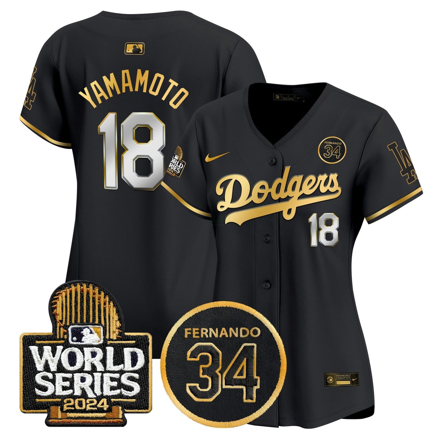Camisa MLB Women’s Fernando Valenzuela Memorial & 2024 World Series Patch Vapor Premier Limited Jersey