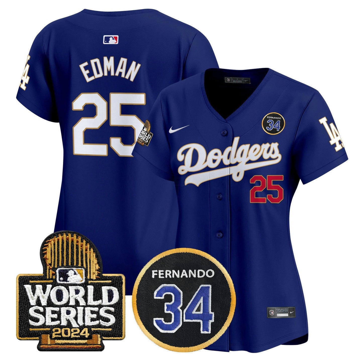 Camisa MLB Women’s Fernando Valenzuela Memorial & 2024 World Series Patch Vapor Premier Limited Jersey