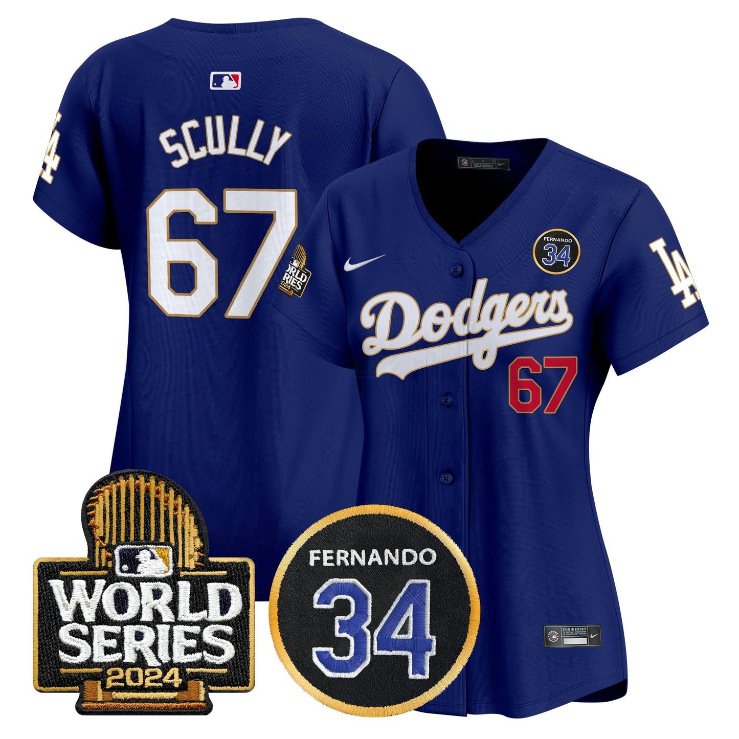 Camisa MLB Women’s Fernando Valenzuela Memorial & 2024 World Series Patch Vapor Premier Limited Jersey