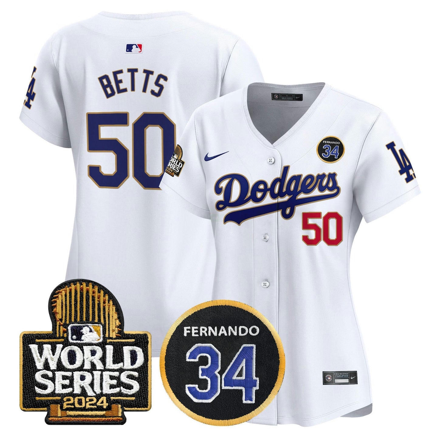 Camisa MLB Women’s Fernando Valenzuela Memorial & 2024 World Series Patch Vapor Premier Limited Jersey