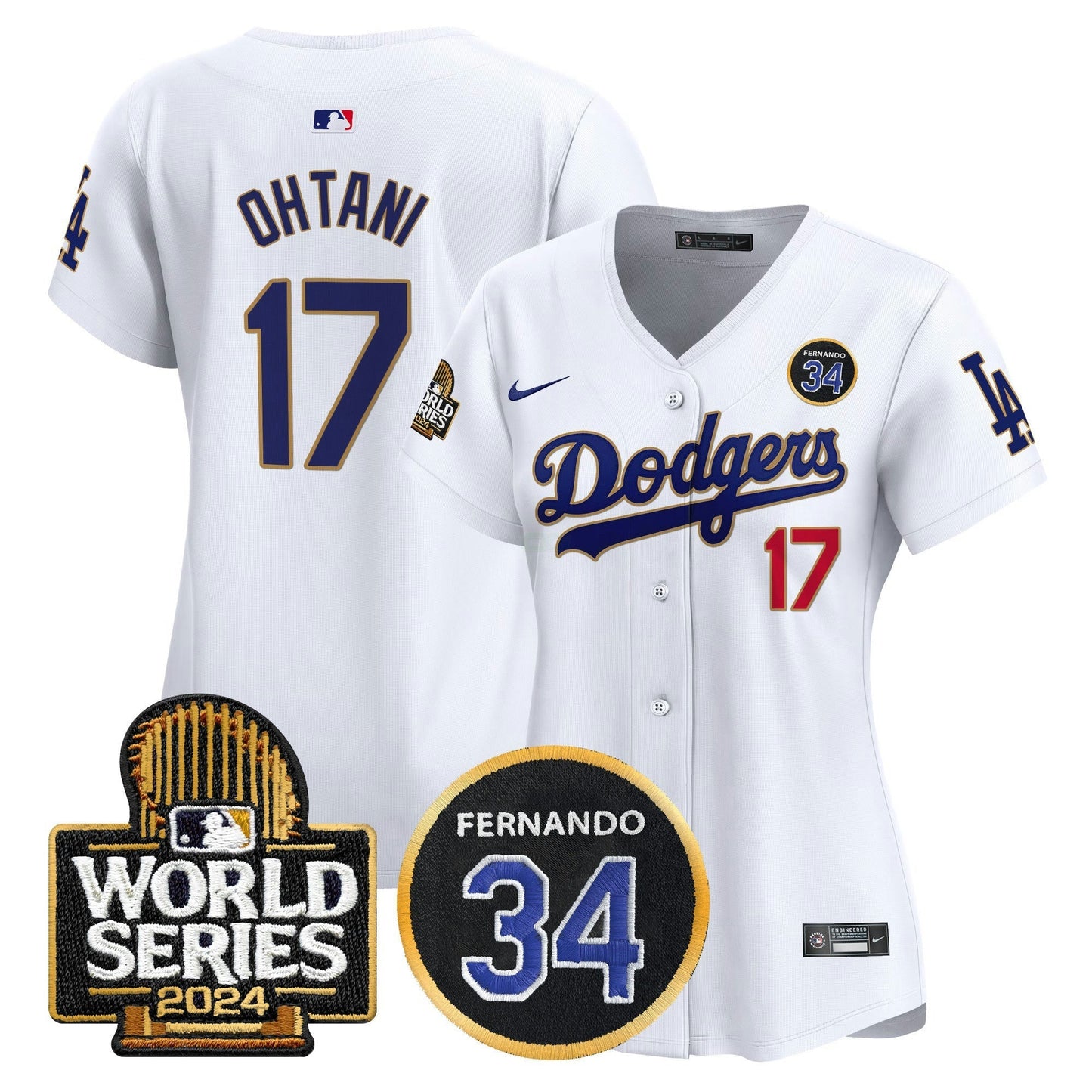 Camisa MLB Women’s Fernando Valenzuela Memorial & 2024 World Series Patch Vapor Premier Limited Jersey