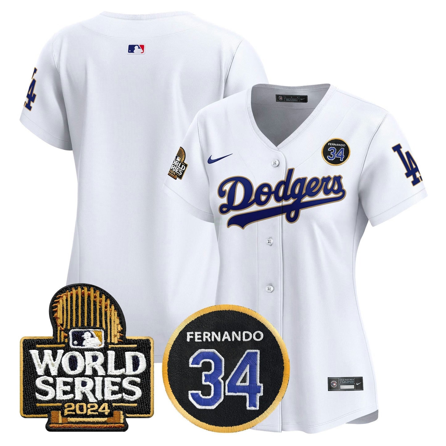 Camisa MLB Women’s Fernando Valenzuela Memorial & 2024 World Series Patch Vapor Premier Limited Jersey