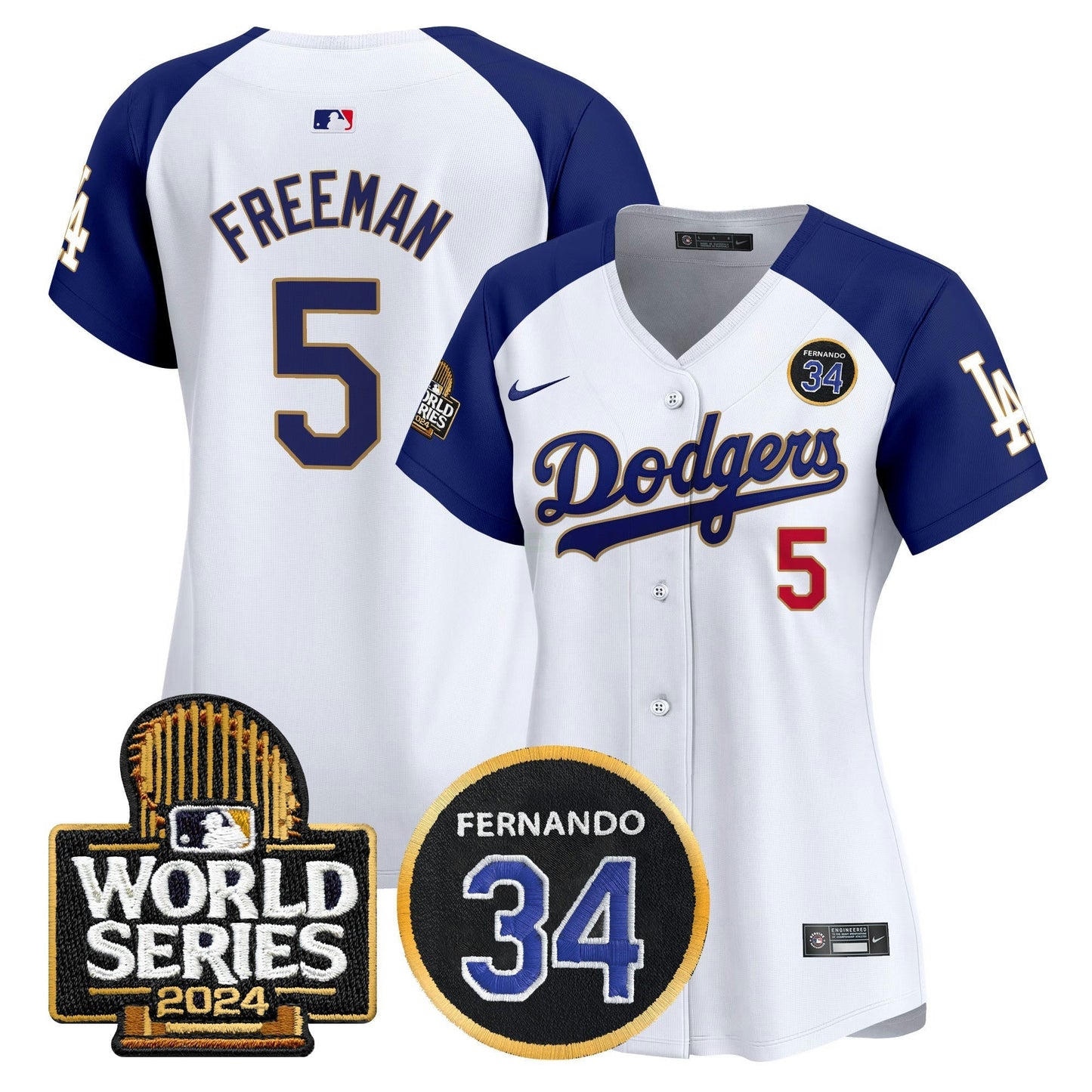 Camisa MLB Women’s Fernando Valenzuela Memorial & 2024 World Series Patch Vapor Premier Limited Jersey