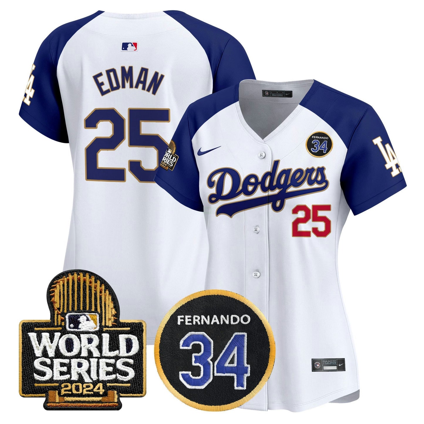 Camisa MLB Women’s Fernando Valenzuela Memorial & 2024 World Series Patch Vapor Premier Limited Jersey