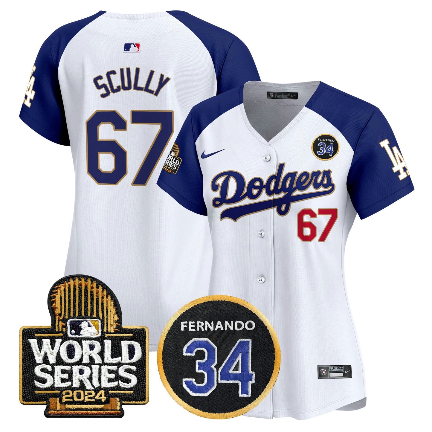 Camisa MLB Women’s Fernando Valenzuela Memorial & 2024 World Series Patch Vapor Premier Limited Jersey