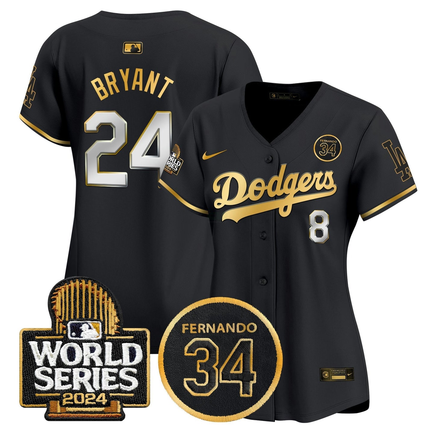 Camisa MLB Women’s Fernando Valenzuela Memorial & 2024 World Series Patch Vapor Premier Limited Jersey