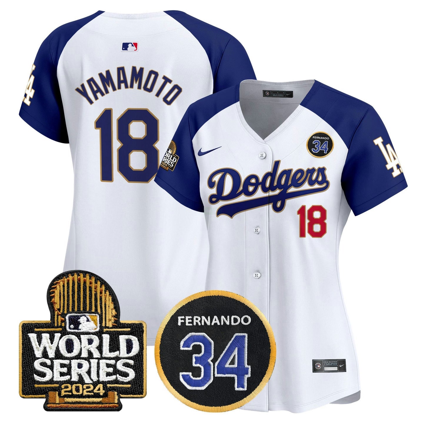 Camisa MLB Women’s Fernando Valenzuela Memorial & 2024 World Series Patch Vapor Premier Limited Jersey