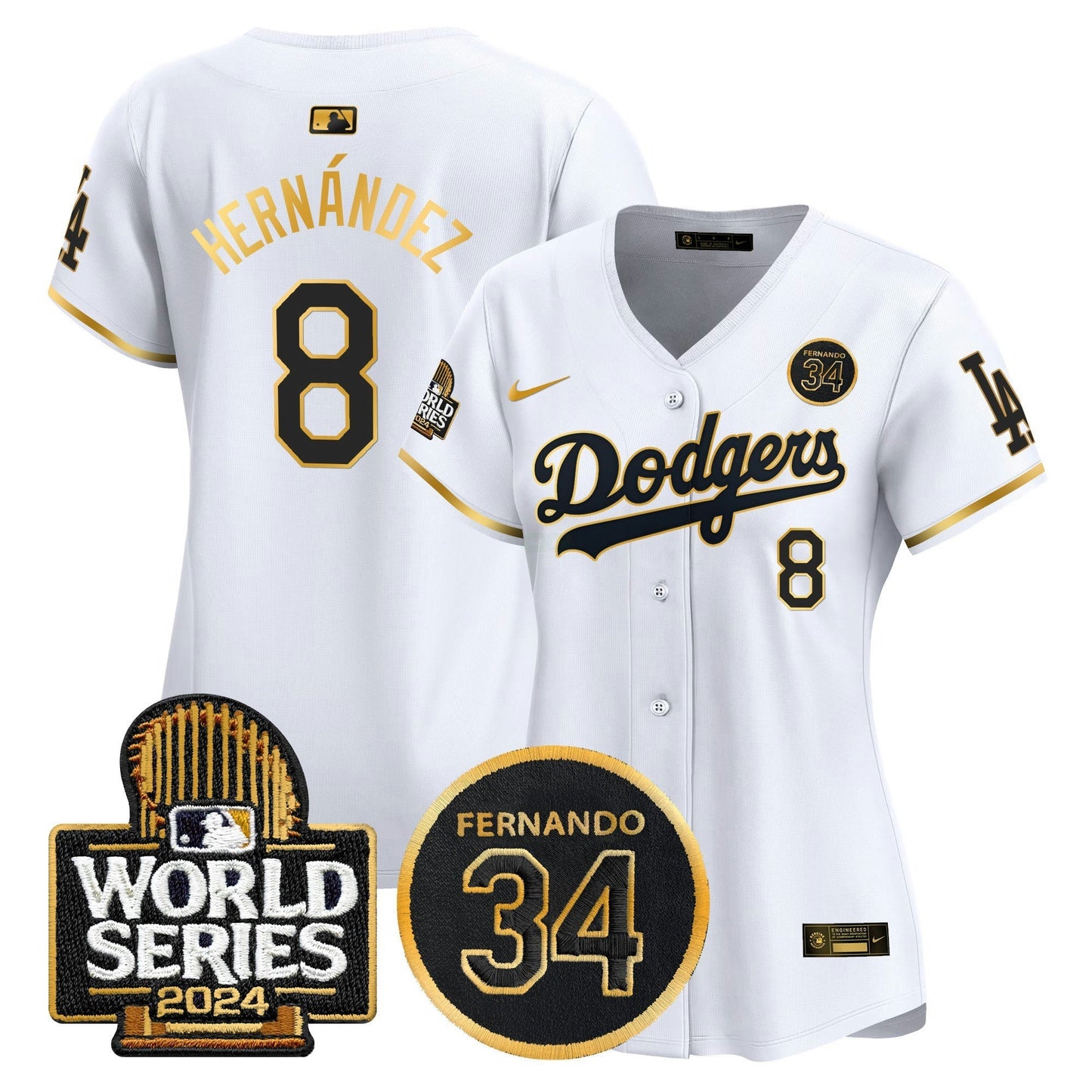 Camisa MLB Women’s Fernando Valenzuela Memorial & 2024 World Series Patch Vapor Premier Limited Jersey