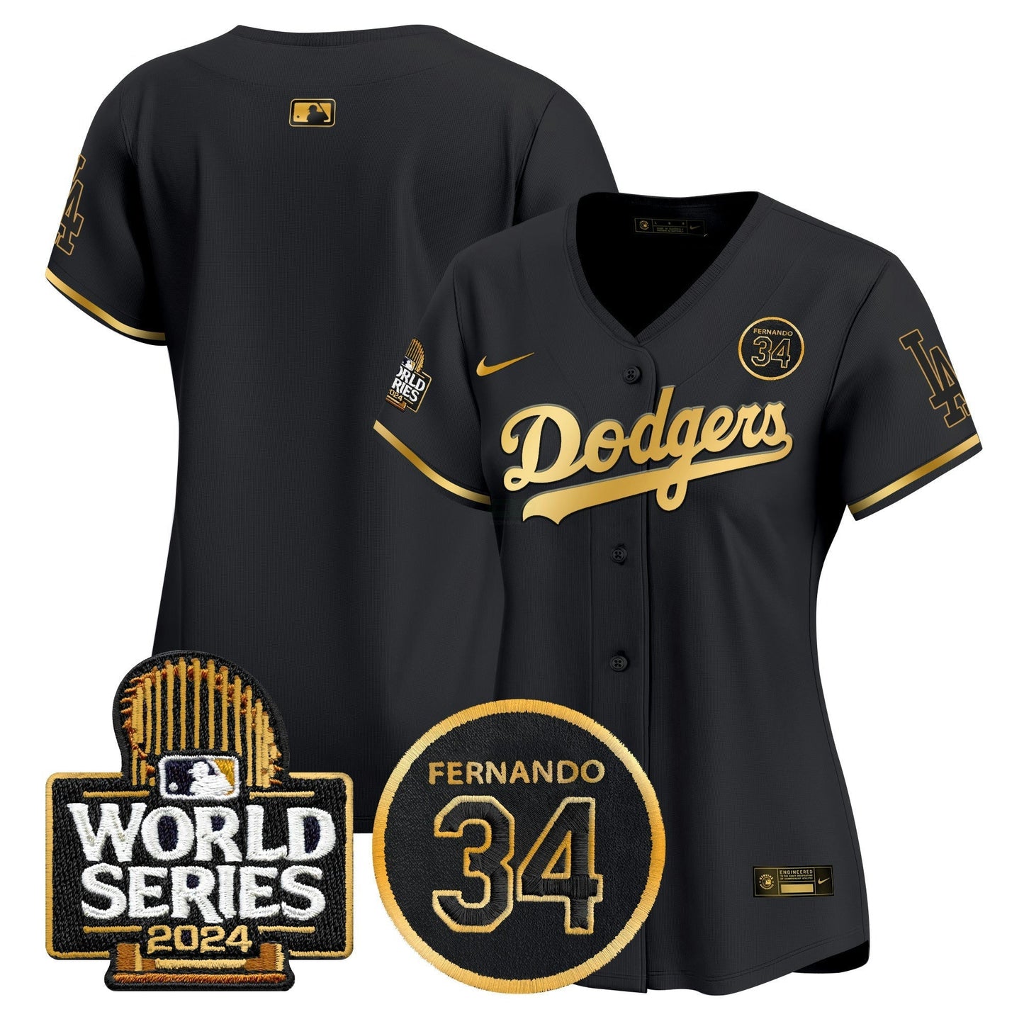 Camisa MLB Women’s Fernando Valenzuela Memorial & 2024 World Series Patch Vapor Premier Limited Jersey