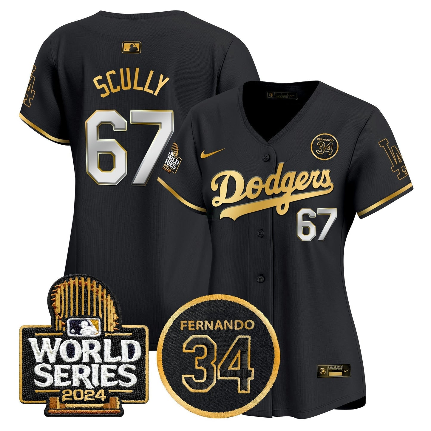 Camisa MLB Women’s Fernando Valenzuela Memorial & 2024 World Series Patch Vapor Premier Limited Jersey