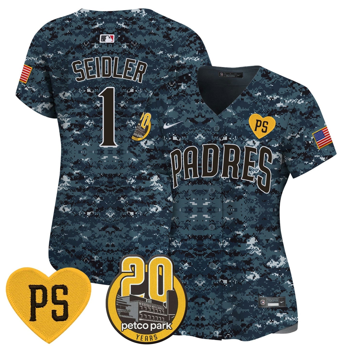 Camisa MLB Women’s “For Peter” & Petco Park 20th Patch USMC Vapor Premier Limited Jersey