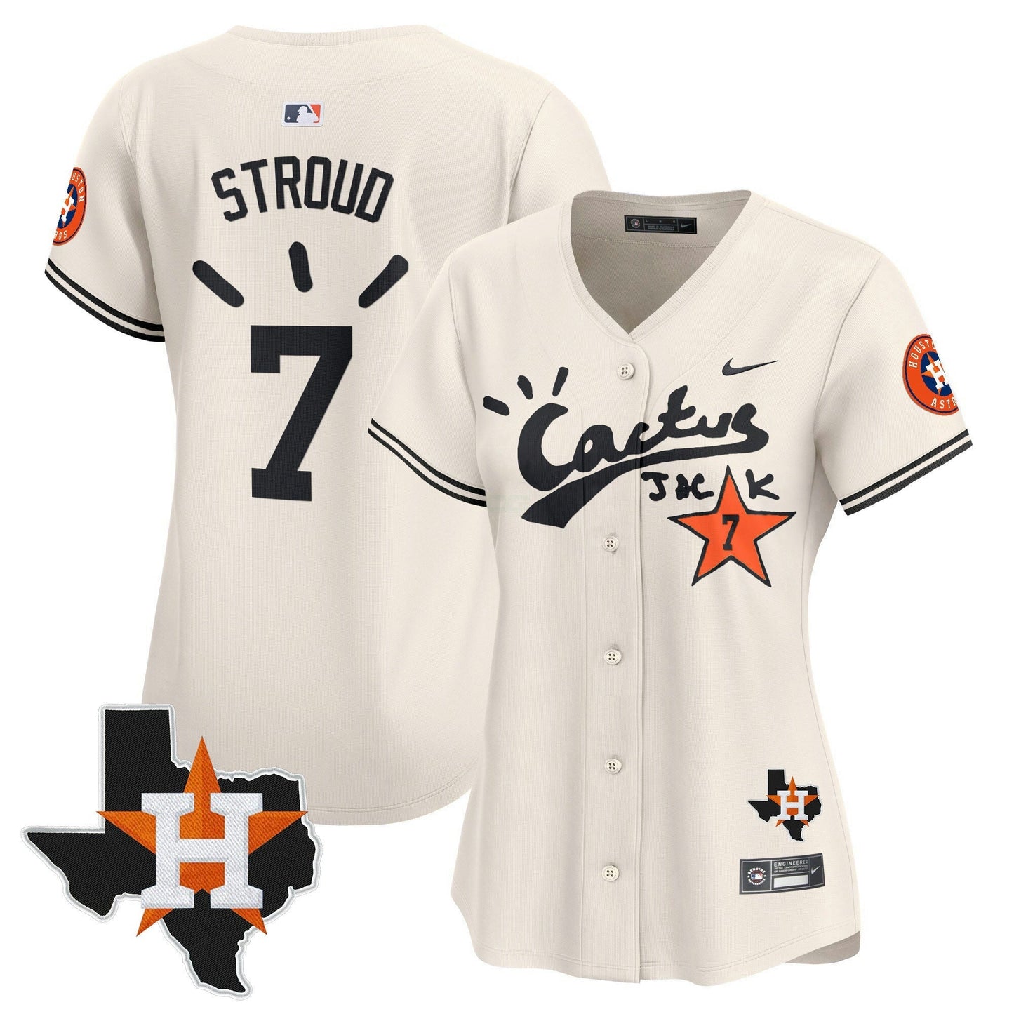 Camisa MLB Women’s Houston Cactus Jack Patch Vapor Premier Limited Jersey V10 – Stitched
