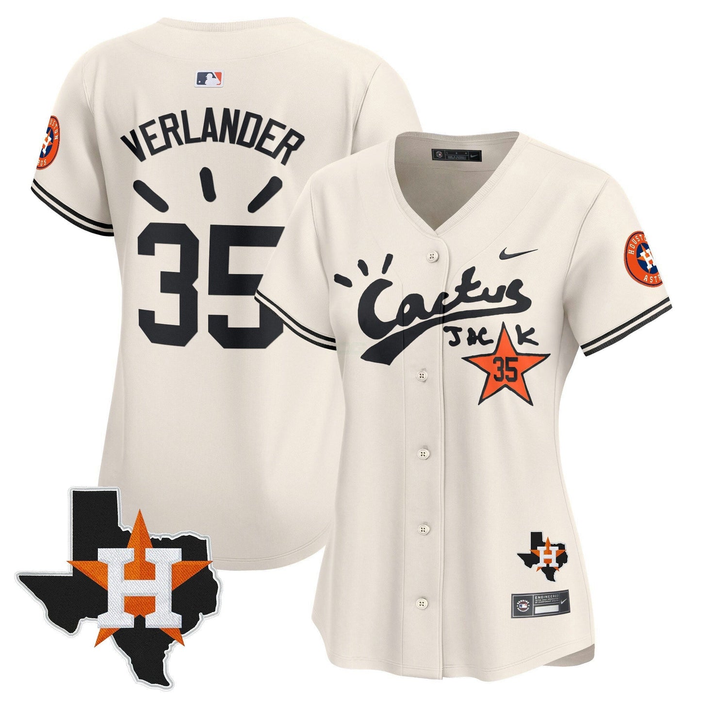 Camisa MLB Women’s Houston Cactus Jack Patch Vapor Premier Limited Jersey V10 – Stitched