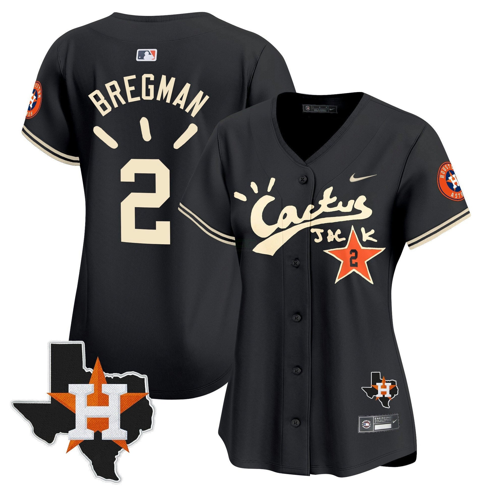 Camisa MLB Women’s Houston Cactus Jack Patch Vapor Premier Limited Jersey V10 – Stitched