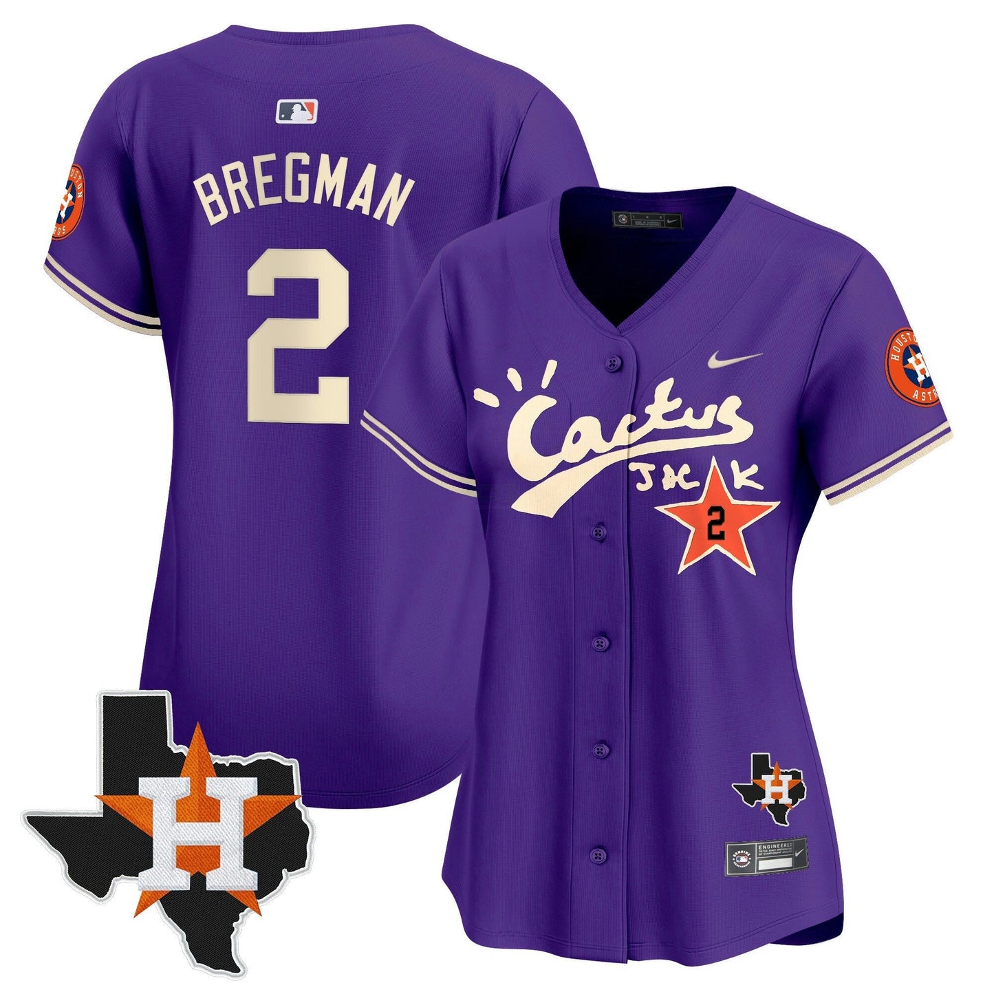 Camisa MLB Women’s Houston Cactus Jack Patch Vapor Premier Limited Jersey V11 – Stitched