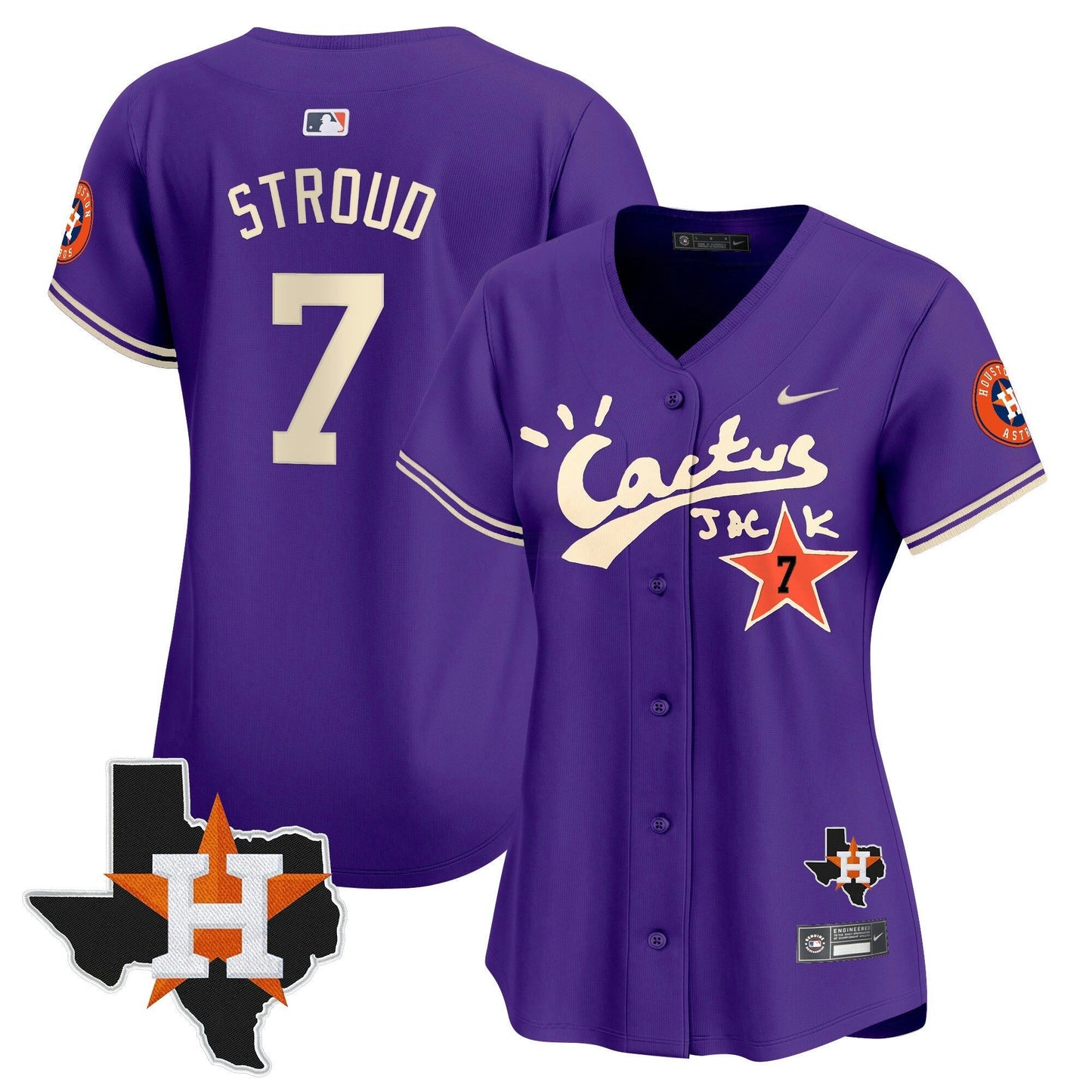 Camisa MLB Women’s Houston Cactus Jack Patch Vapor Premier Limited Jersey V11 – Stitched