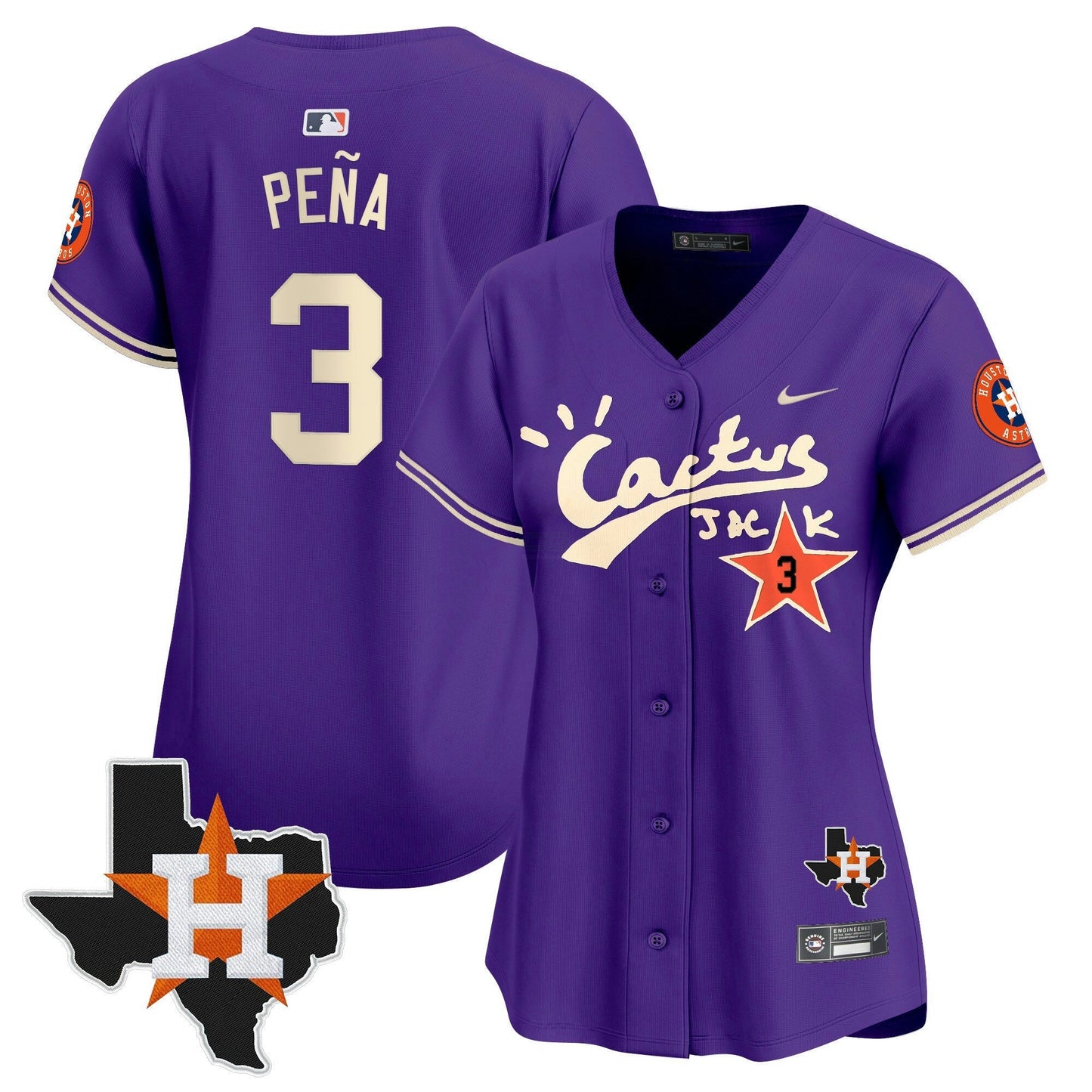 Camisa MLB Women’s Houston Cactus Jack Patch Vapor Premier Limited Jersey V11 – Stitched