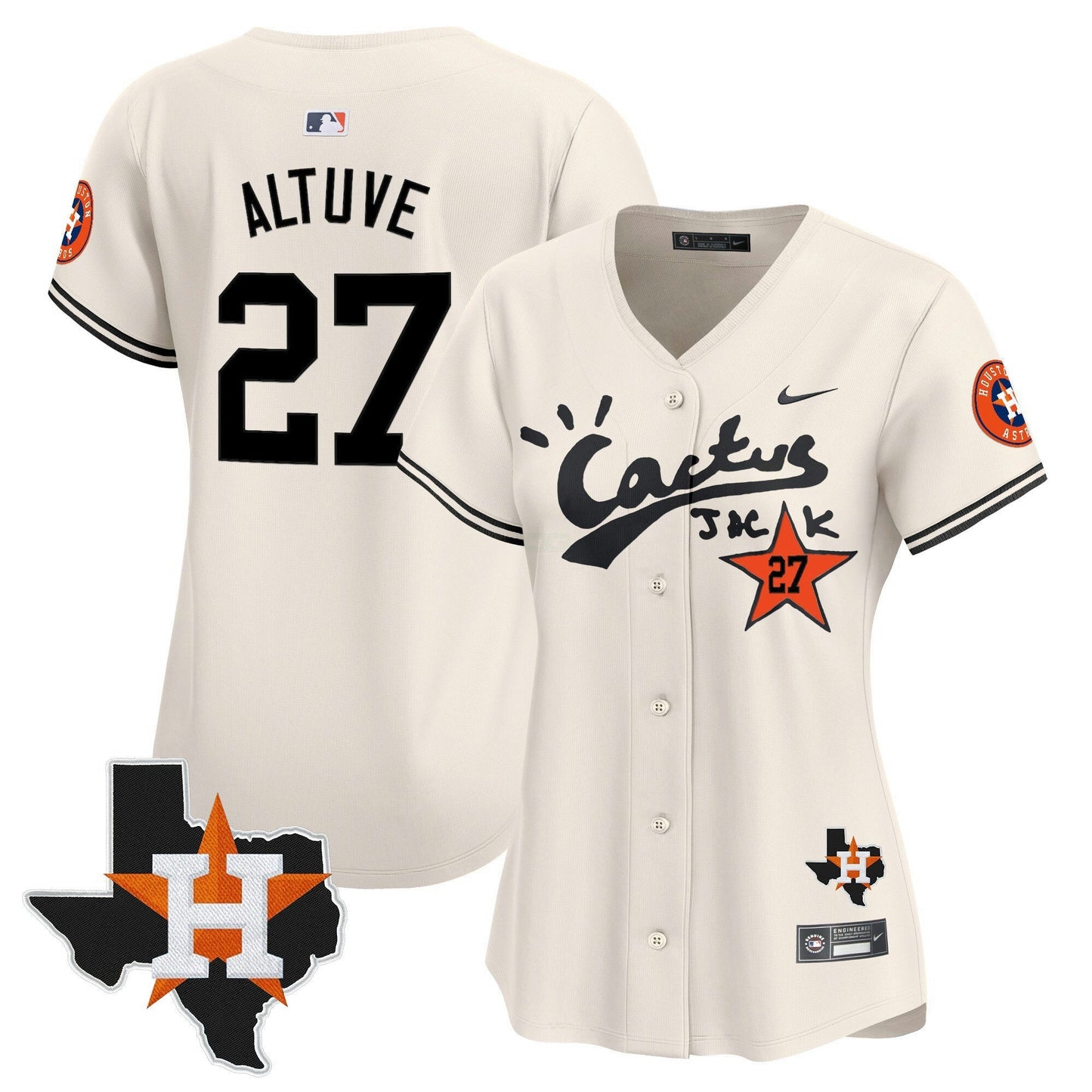 Camisa MLB Women’s Houston Cactus Jack Patch Vapor Premier Limited Jersey V11 – Stitched
