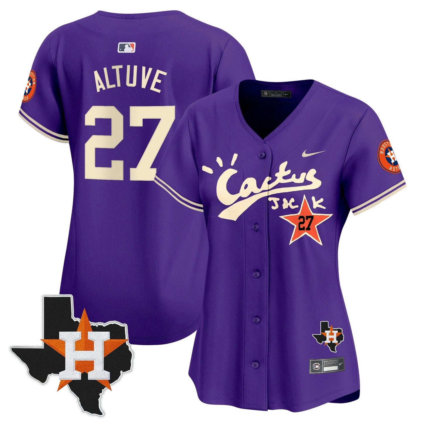 Camisa MLB Women’s Houston Cactus Jack Patch Vapor Premier Limited Jersey V11 – Stitched