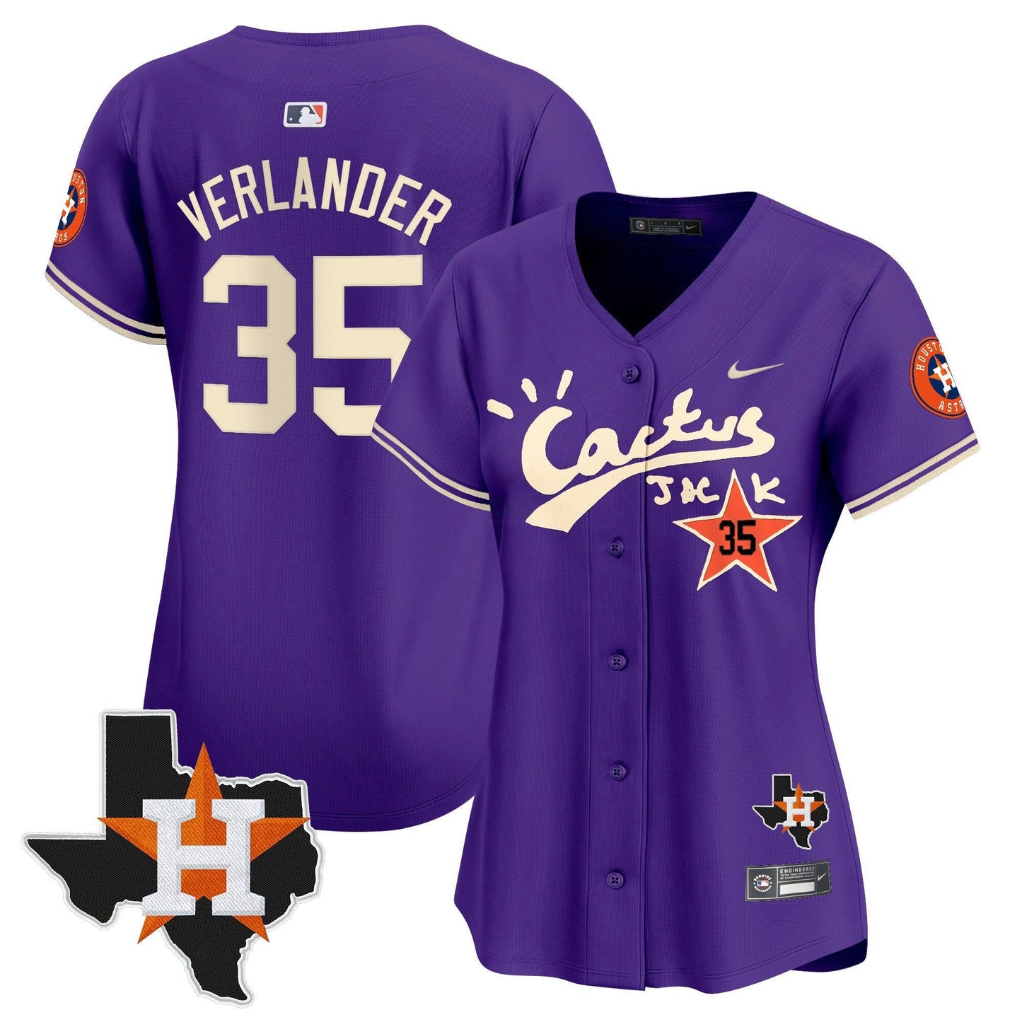Camisa MLB Women’s Houston Cactus Jack Patch Vapor Premier Limited Jersey V11 – Stitched