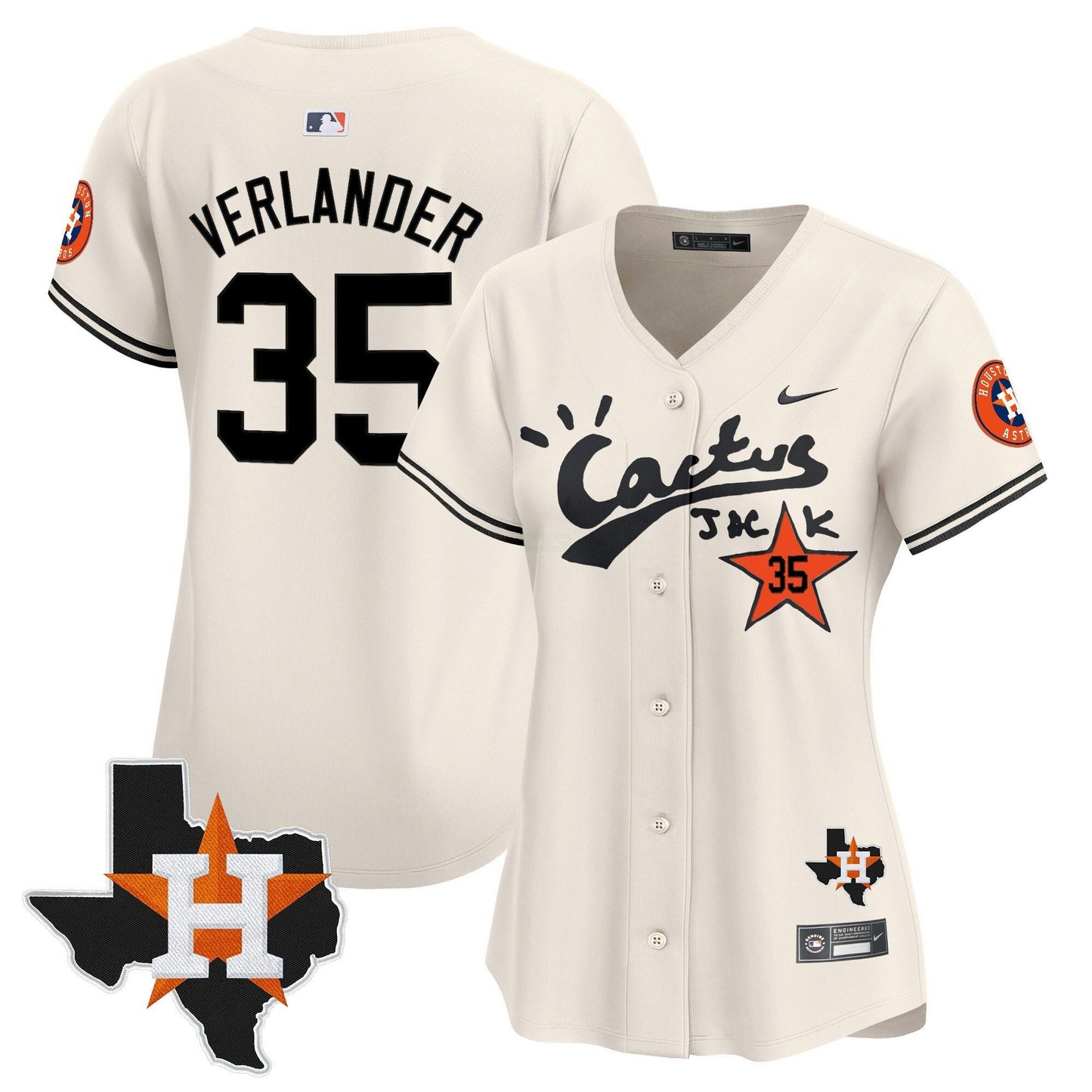 Camisa MLB Women’s Houston Cactus Jack Patch Vapor Premier Limited Jersey V11 – Stitched
