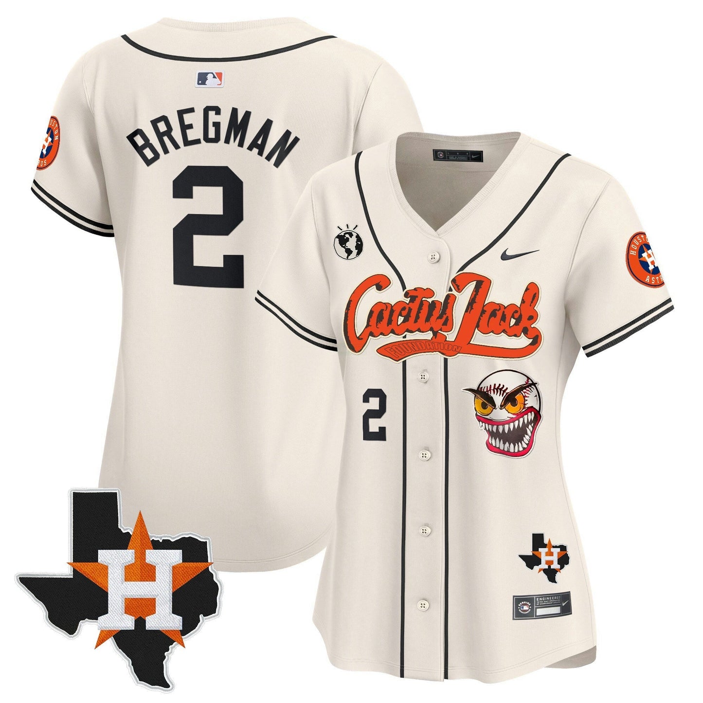 Camisa MLB Women’s Houston Cactus Jack Patch Vapor Premier Limited Jersey V6 – Stitched