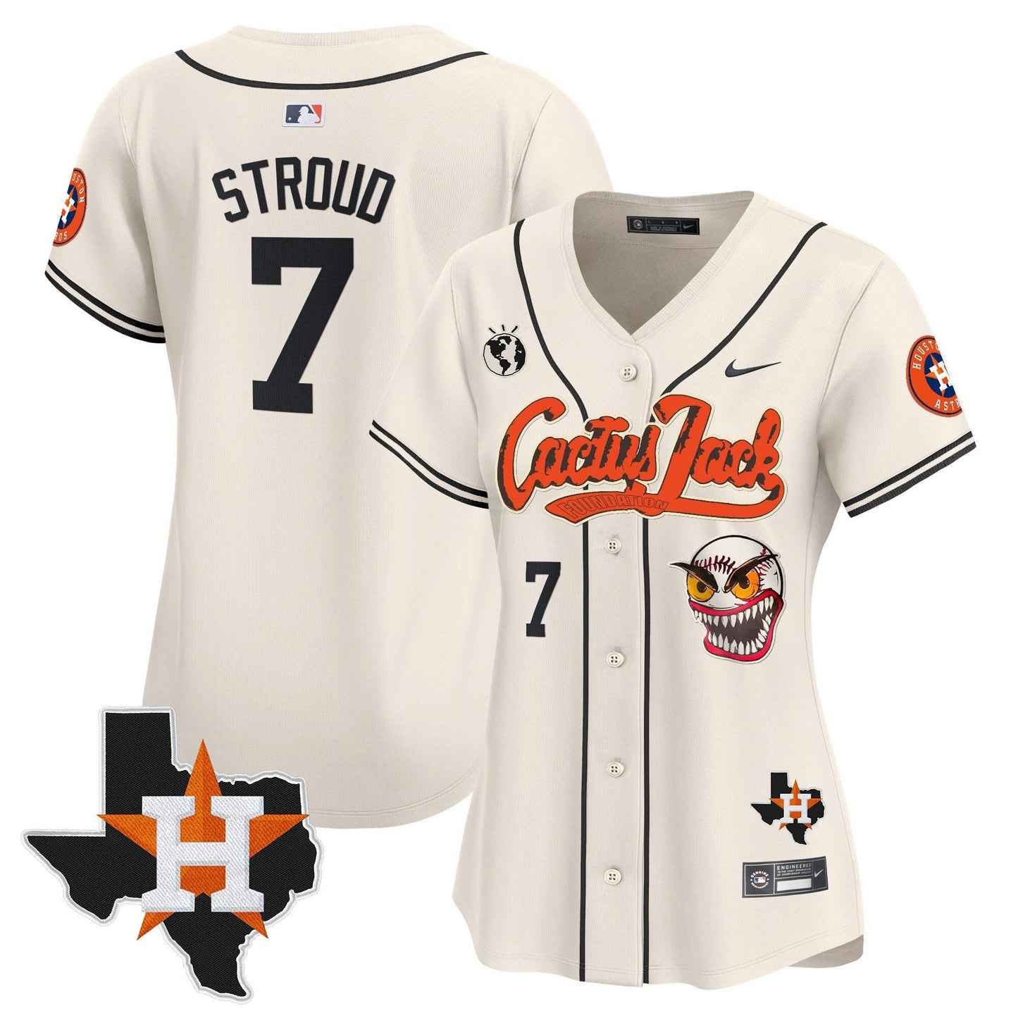 Camisa MLB Women’s Houston Cactus Jack Patch Vapor Premier Limited Jersey V6 – Stitched