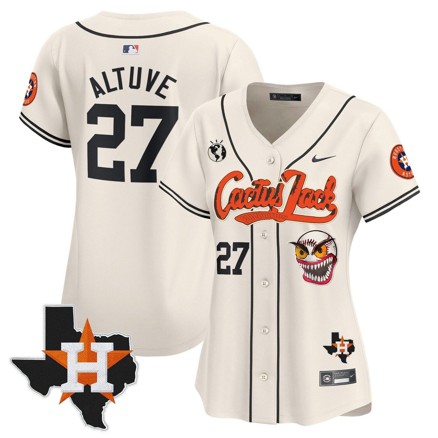 Camisa MLB Women’s Houston Cactus Jack Patch Vapor Premier Limited Jersey V6 – Stitched