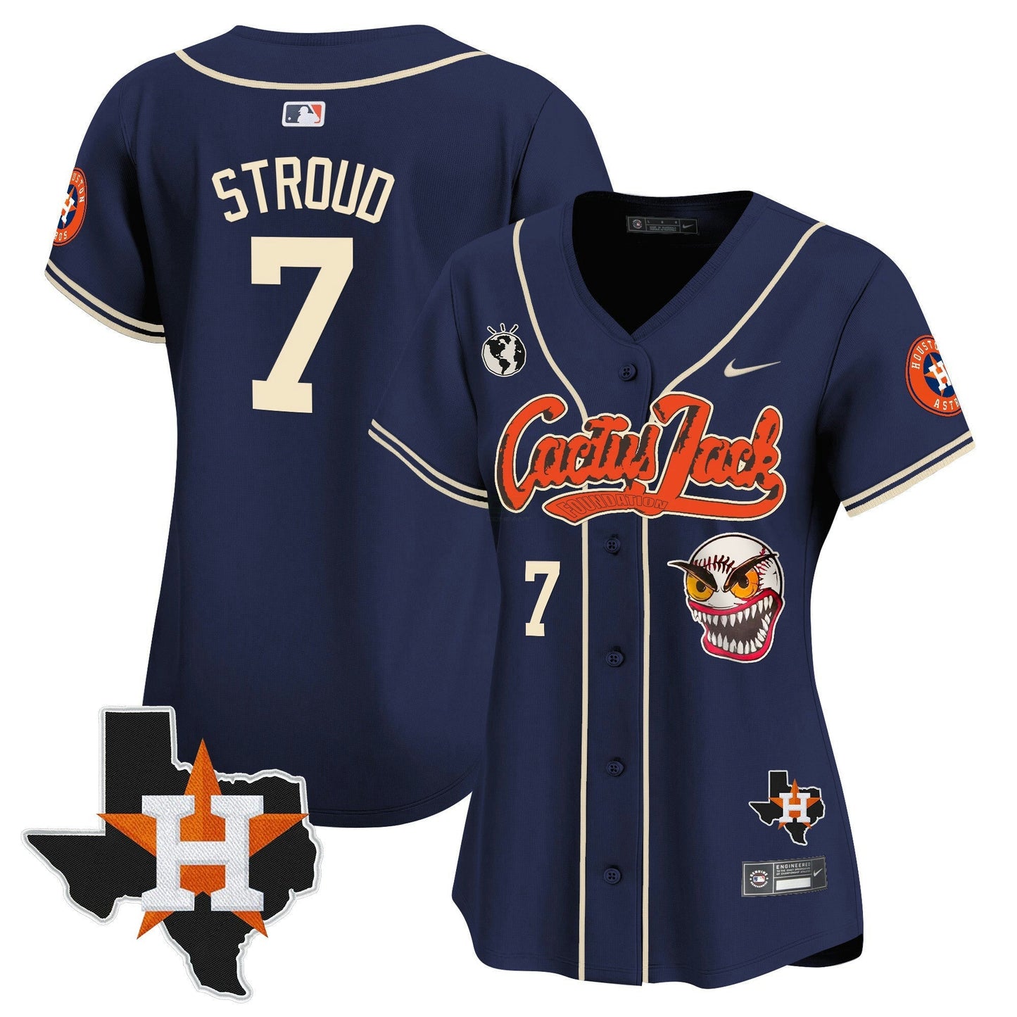Camisa MLB Women’s Houston Cactus Jack Patch Vapor Premier Limited Jersey V6 – Stitched