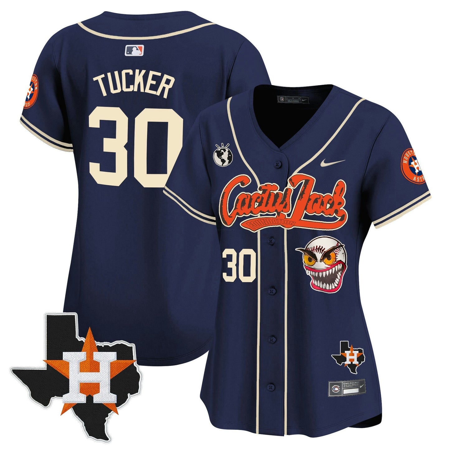 Camisa MLB Women’s Houston Cactus Jack Patch Vapor Premier Limited Jersey V6 – Stitched