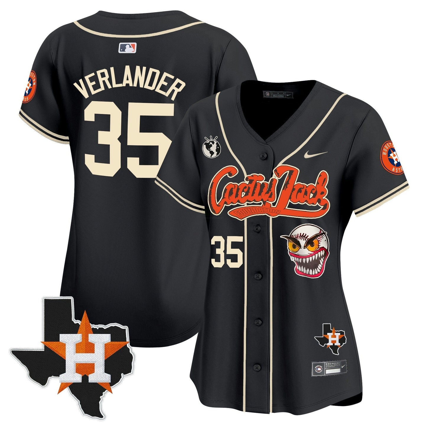 Camisa MLB Women’s Houston Cactus Jack Patch Vapor Premier Limited Jersey V6 – Stitched
