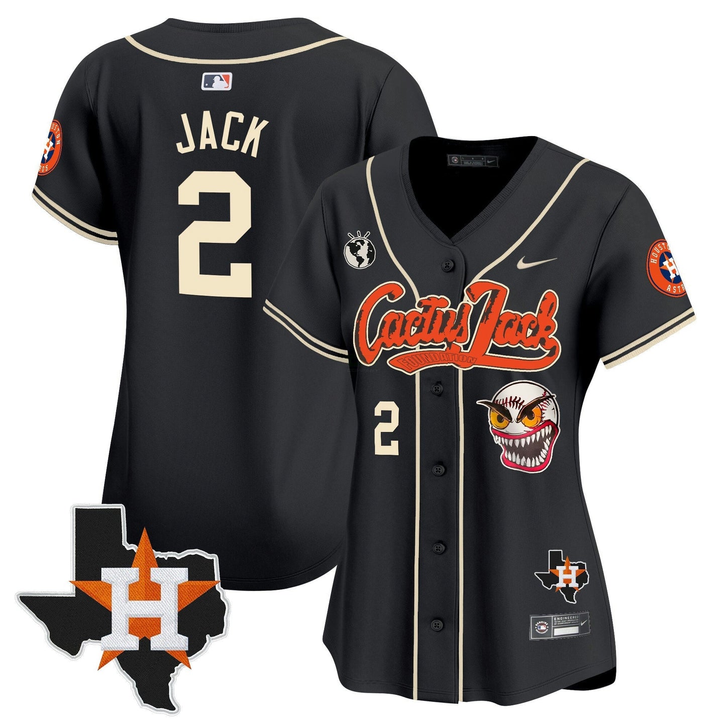 Camisa MLB Women’s Houston Cactus Jack Patch Vapor Premier Limited Jersey V6 – Stitched