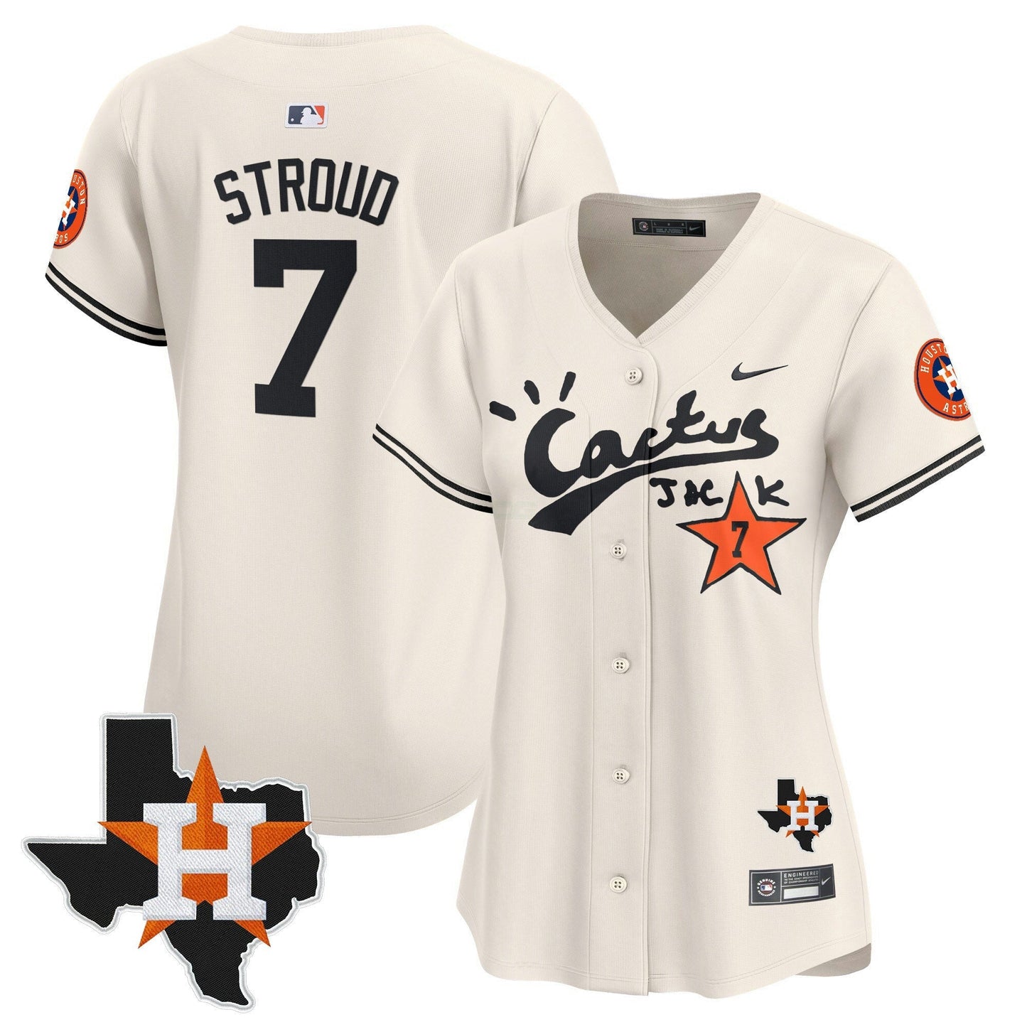 Camisa MLB Women’s Houston Cactus Jack Patch Vapor Premier Limited Jersey V7 – Stitched
